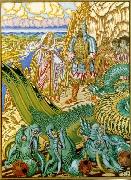 Ivan Bilibin Dobrynya Nikitich rescues Zabava from the dragon Gorynych painting